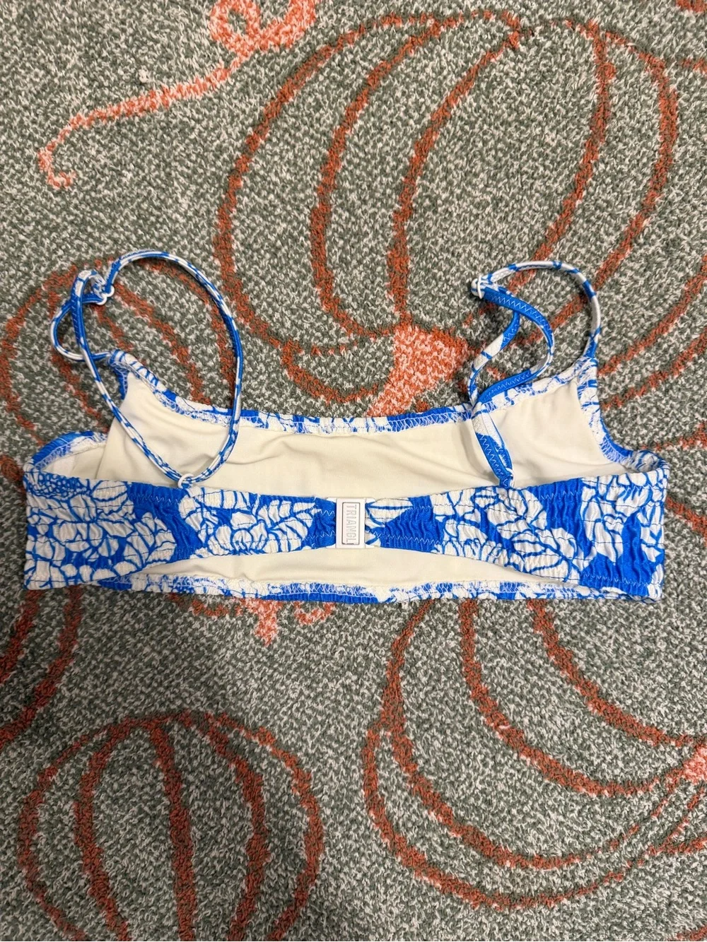 Triangl Blue and White Floral Smocked bikini Top